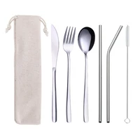 

Amazon hot sell Eco-Friendly 6 PCS Metal Drinking Straw Custom 304 Stainless steel Portable Travel Cutlery Set with case