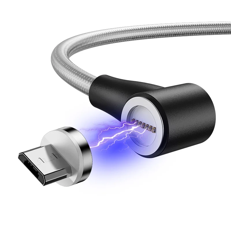 

Free shipping's items 90-elbow usb magnetic charger cable 3 in 1 fast charging cable wire for Micro/Type c/Iphone, Red black silver