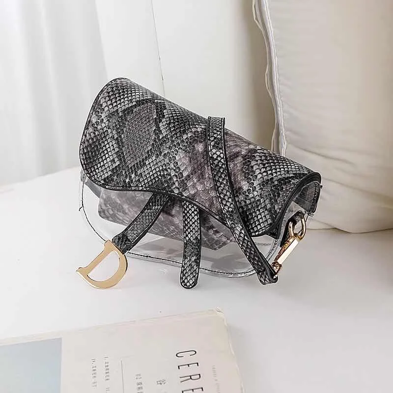 

2020 Hot Sale Fashion Clear Jelly Bags Transparent Tote Shoulder purses and handbags Snake Print Women Handbags, Yellow, black, pink, red, khaki, blue