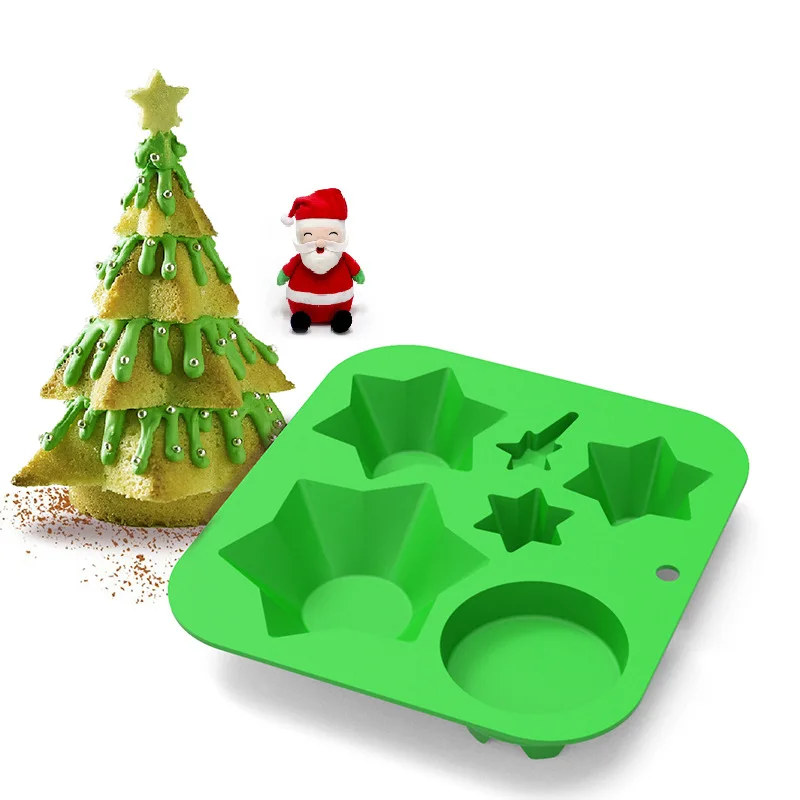 

C382 Christmas Tree Silicone Cookies Cupcake Bakeware Mini Cake Pan Home DIY Cake Baking Tool Mold DIY Baking Pastry Pans, Green