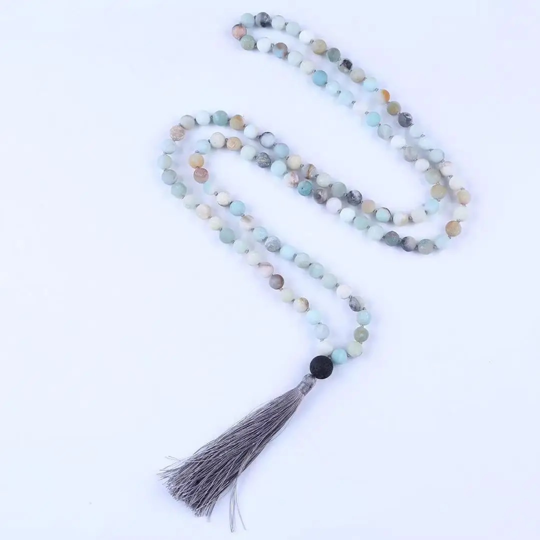 

Hand Knotted Gemstone 108 Beads Silk Tassel Mala Beads Necklace for Yoga and Meditation