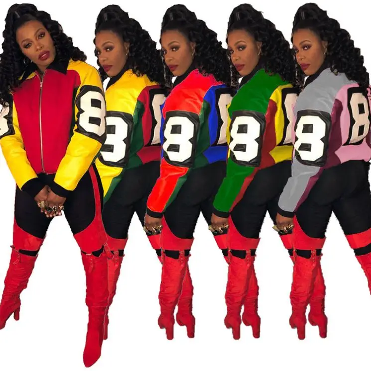 

M11667 womens winter coats windbreaker track suit patchwork custom bomber jacket