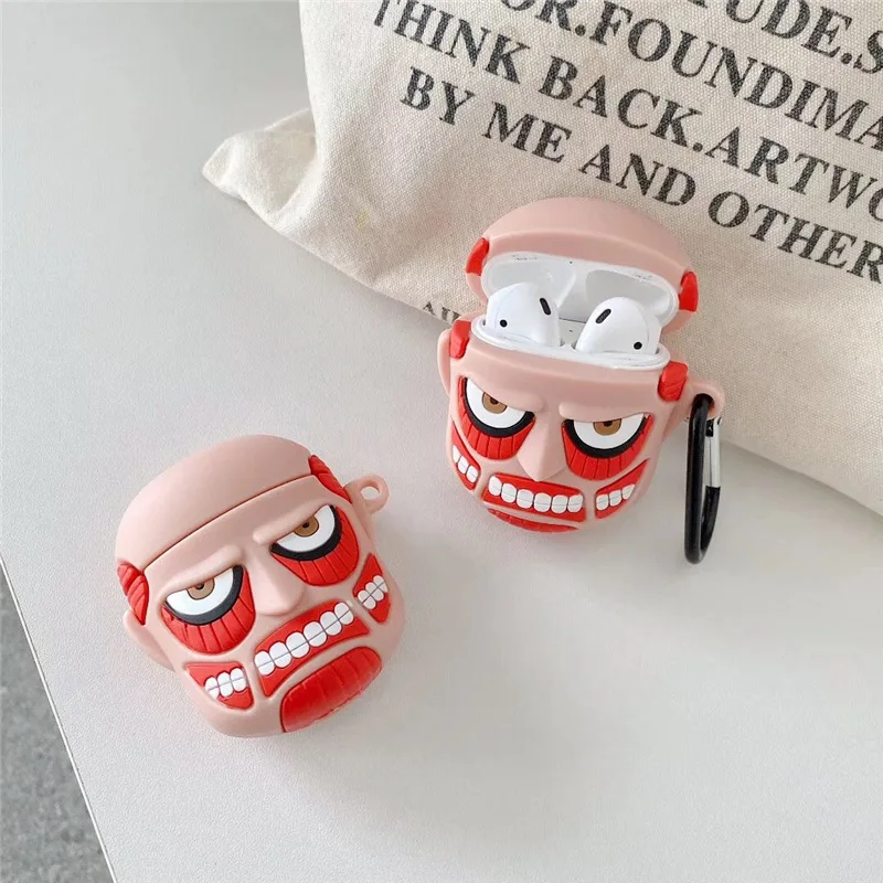 

Hot Sale 3D Cartoon Attack on Titan Style Earphone Case with Keychain for Airpods Pro Cool Giant Head Soft Cover for Airpods 1/2, As pictures show