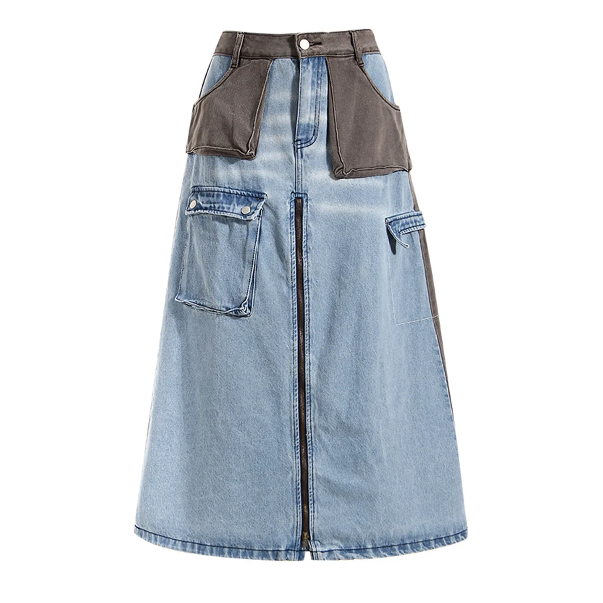 

Women's Niche Denim Skirt 2023 Spring And Summer Color Collision Stitching Casual A-Line Skirt Mid-Length 7-Point Skirt