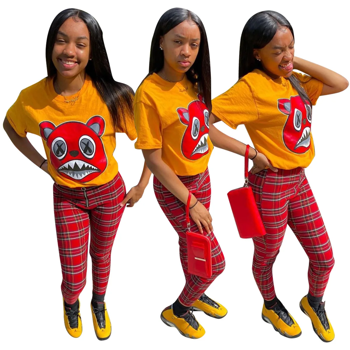 

ALS-187 Urban Casual Women's Fashion Cartoon Sticker Sports T-shirt Top