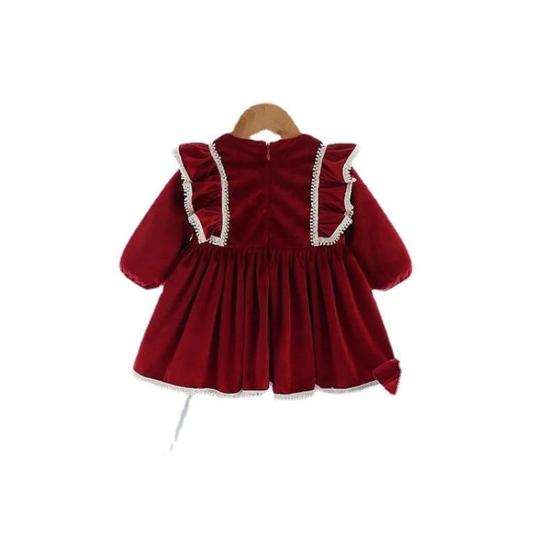 

Wholesale Kids Children's Clothes Boutique Infant Toddler Girl's Dresses Vintage Red Velvet Spanish Baby Dress