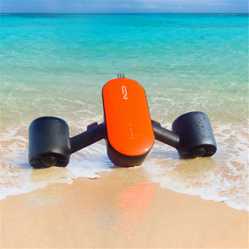 

350W Underwater Sea Scooter Electric Scuba Diving Equipment Flashlight Water Scooter Motor Fins Seascooter for Swimming Pool, Orange