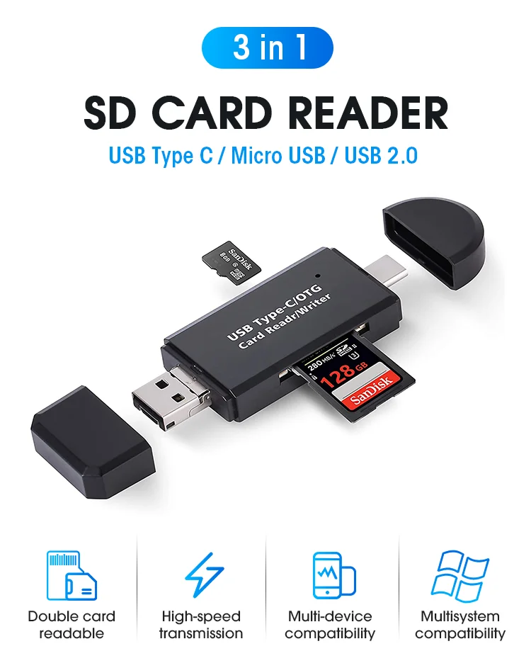 Micro USB Mobile Phone Computer Dual-Slot Dual-Use OTG Multi-Function Card Reader 