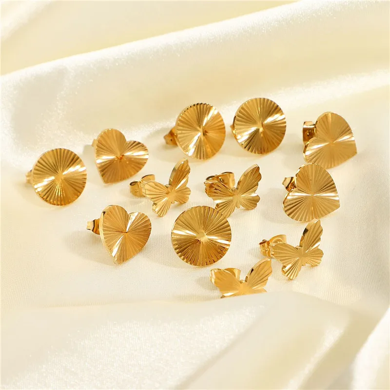 

Hongtong Fashion Small Sun Gold Stud Jewerly Gold Plated Stainless Steel Sunlight Post Butterfly Heart Studs Earrings, Picture shows