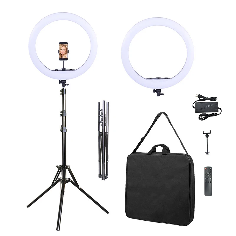 

big Photographic makeup studio video live broadcast three colors dimmable ringlight led selfie ring light with tripod, Black