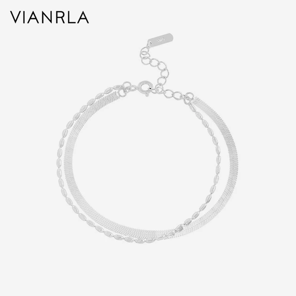 

VIANRLA 925 Sterling Silver Snake Chain Double Layer Bracelet Minimalist Bead Chain Women Jewelry Gift Drop Shipping