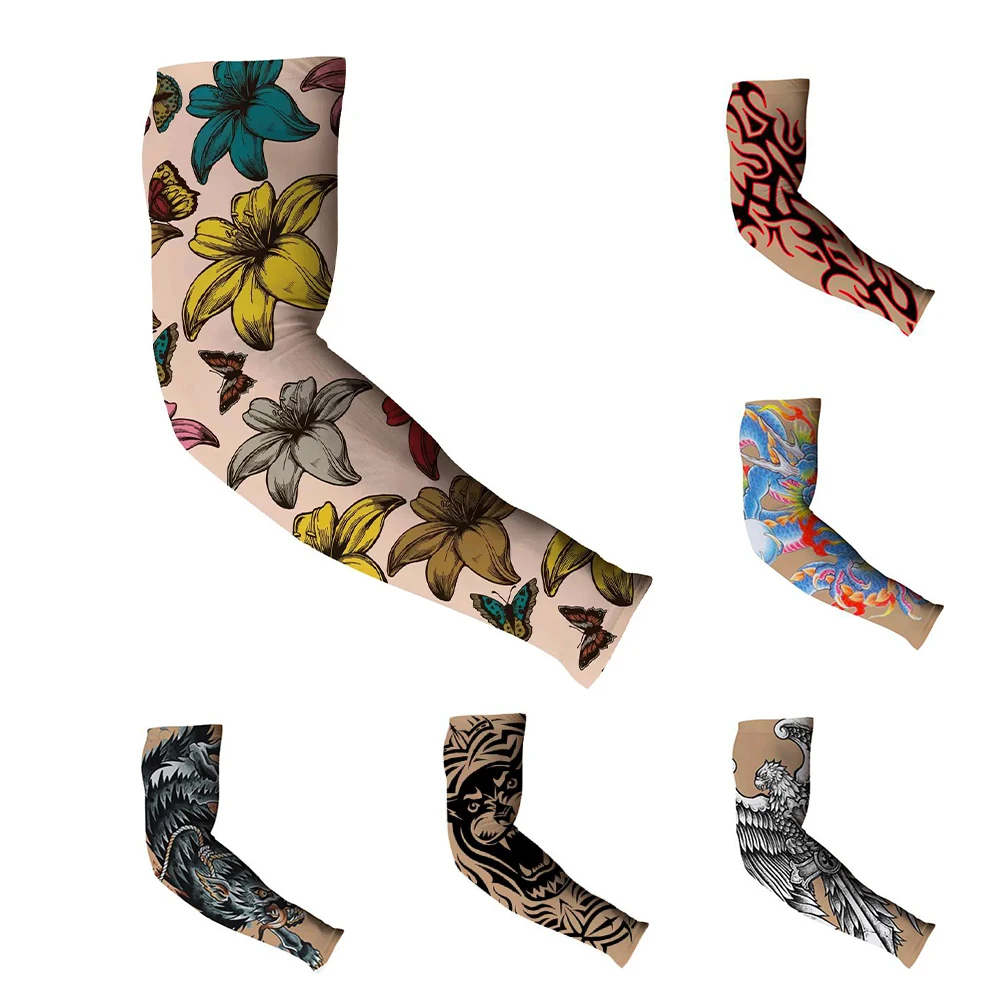 

Unisex printed uv protective cycling running basketball ice cool full arm arm sleeve tattoos sport