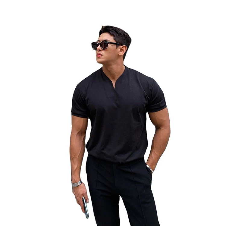 

Pure color plus size sports T-shirt men's fashion Korean version of the trend loose V-neck short-sleeved shirt summer