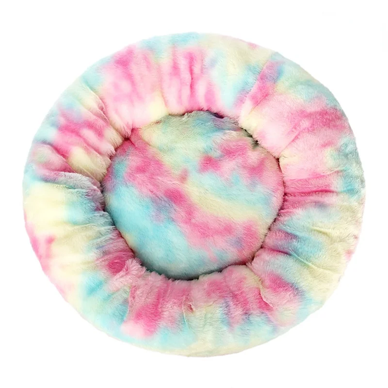 

Cheap Wholesale 60cm Diameter Pet Dog Bed Long Plush Colorful Winter Pets Dog Cats Soft Sofa Cushion Mats