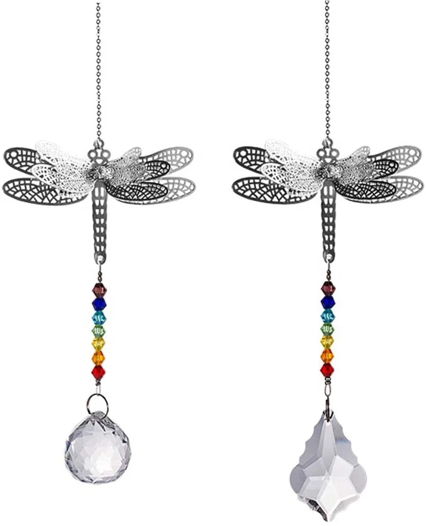 

Metal Animal Dragonfly Chakra Christmas Pendant Window Hanging Chandelier Prisms Beads For Wedding Home Decor