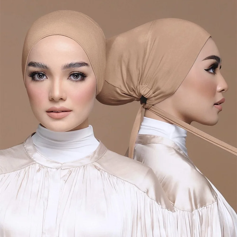 

Hot Islamic Muslim Newest Design Pure color modal jersey stretch bottoming undercap tie-rope adjustable headscarf innercap