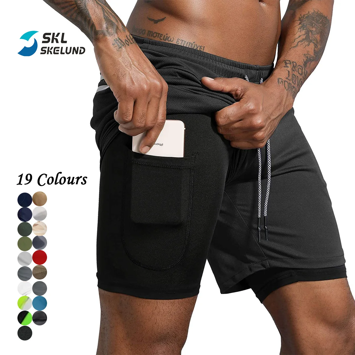 

19 Colours Factory Low Price Men's 2 in 1 Running Shorts with Phone Pocket Gym Workout Quick Dry Mens Shorts