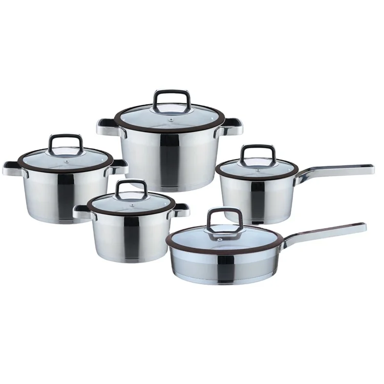 

2020 new design spout stainless steel induction cookware sets 10pcs, Silivery