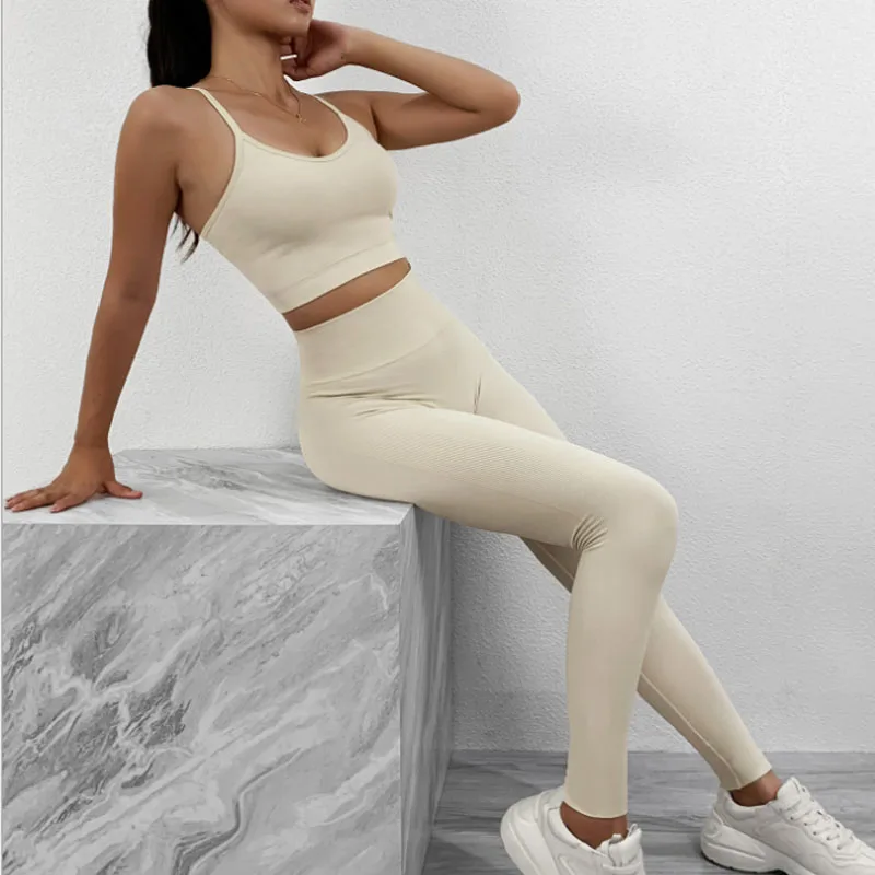 

Women nuded high quality seamless high waist leggings and bra activewear set