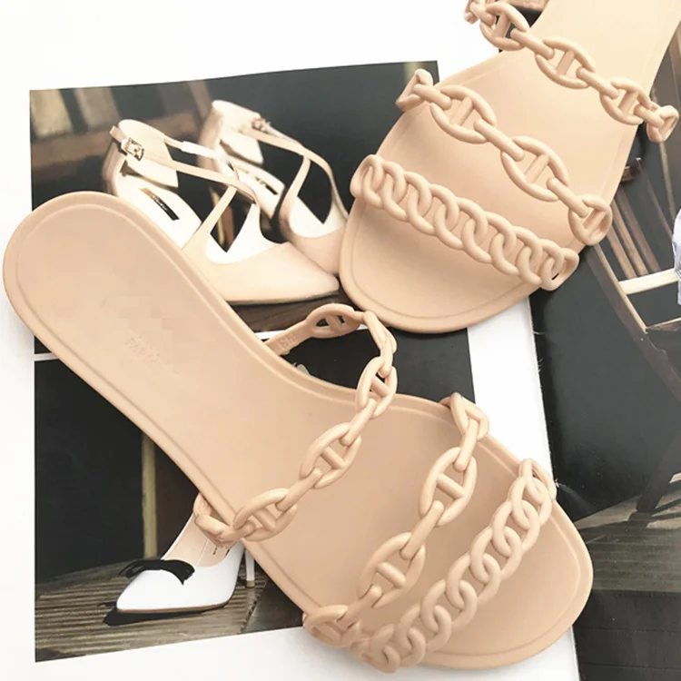 
2020 Wholesaler summer beach flat jelly shoes female flat slippers H ins open toe flat slippers one-piece chic for women 