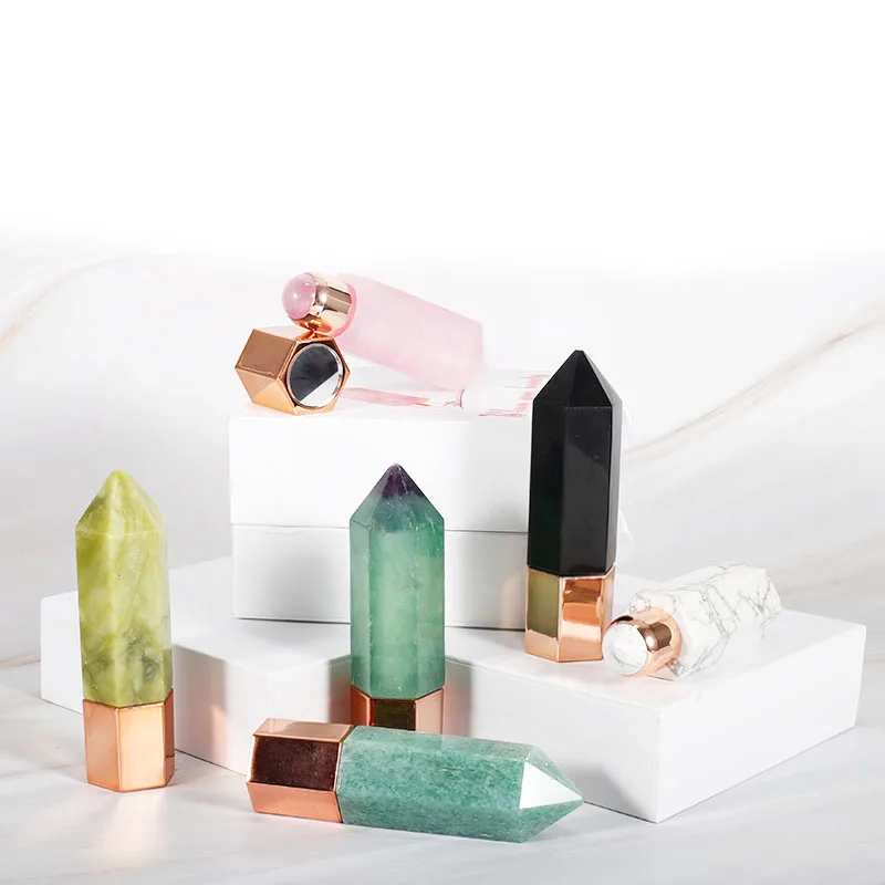 

Four in one multi-function hexagonal crystal column massage stick roller for scraping automatic pour essential oil