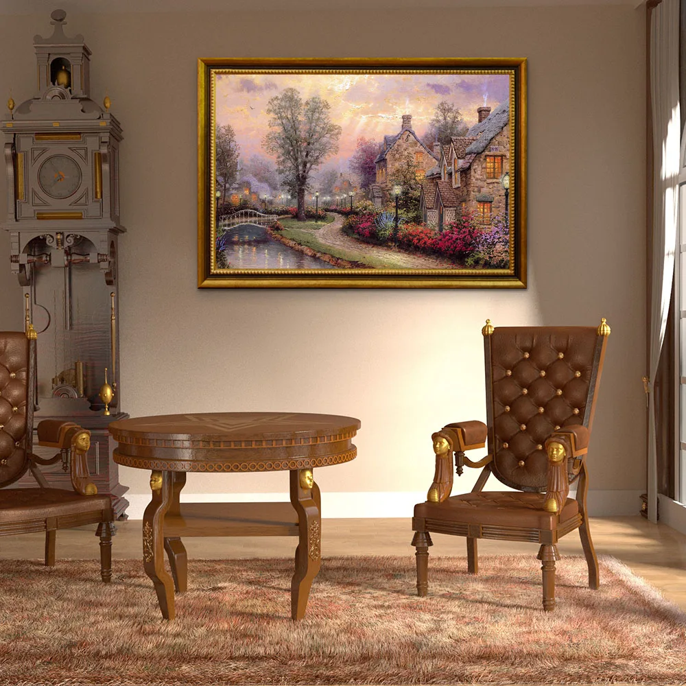 Dafen Custom Design European Town Gallery Decoration Artwork Handmade Oil Painting