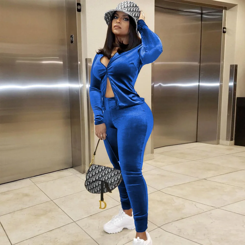 

2021 Fashion Clothes Women Joggers Pants Two Piece Pants Set Trendy Plus Size 2 Piece Outfit Velvet Women Pants Sets for Fall, 2 color