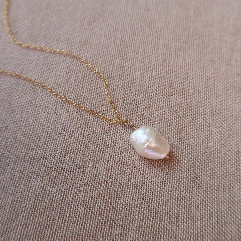 

Dainty 14k Gold Filled Baroque Freshwater Pearl Drop Pendant Necklace Elegant Chain Layered Necklace Everyday Jewelry