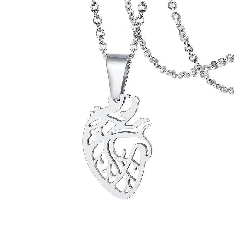 

Custom Minimalist High Polished 316L Stainless Steel Hollow out design Heart Pendant Necklace, Silver