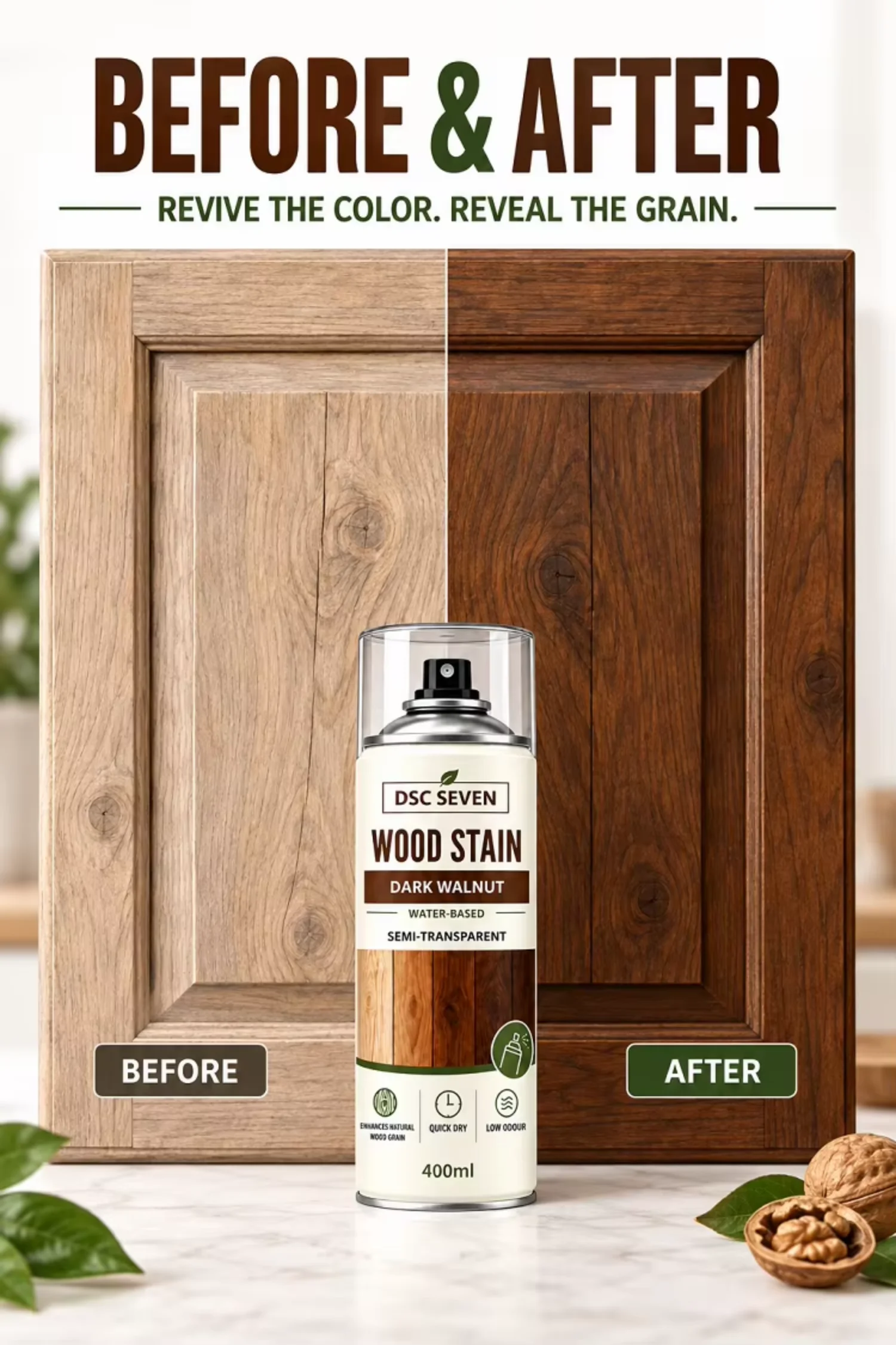 Medium Walnut Wood Stain Spray Acrylic Liquid Coating Furniture Wood for Paint for Cabinets and Trim 400ML & 500 ML