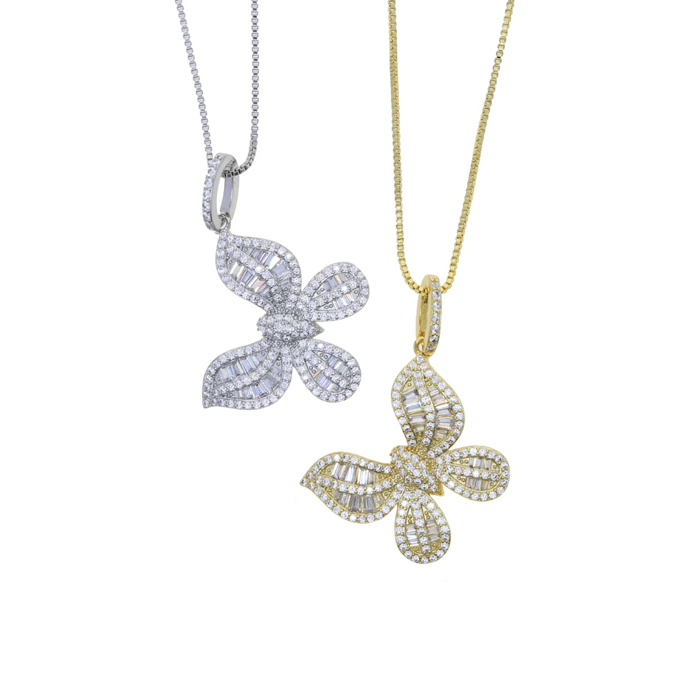 

2021 high quality bling women charm jewelry micro pave cz diamond butterfly pendant necklace