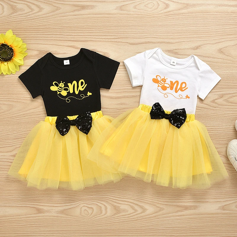 

Baby Girl Summer Birthday Clothes Toddler Tutu Skirt 2pcs Romper Skirt Set, As picture shown