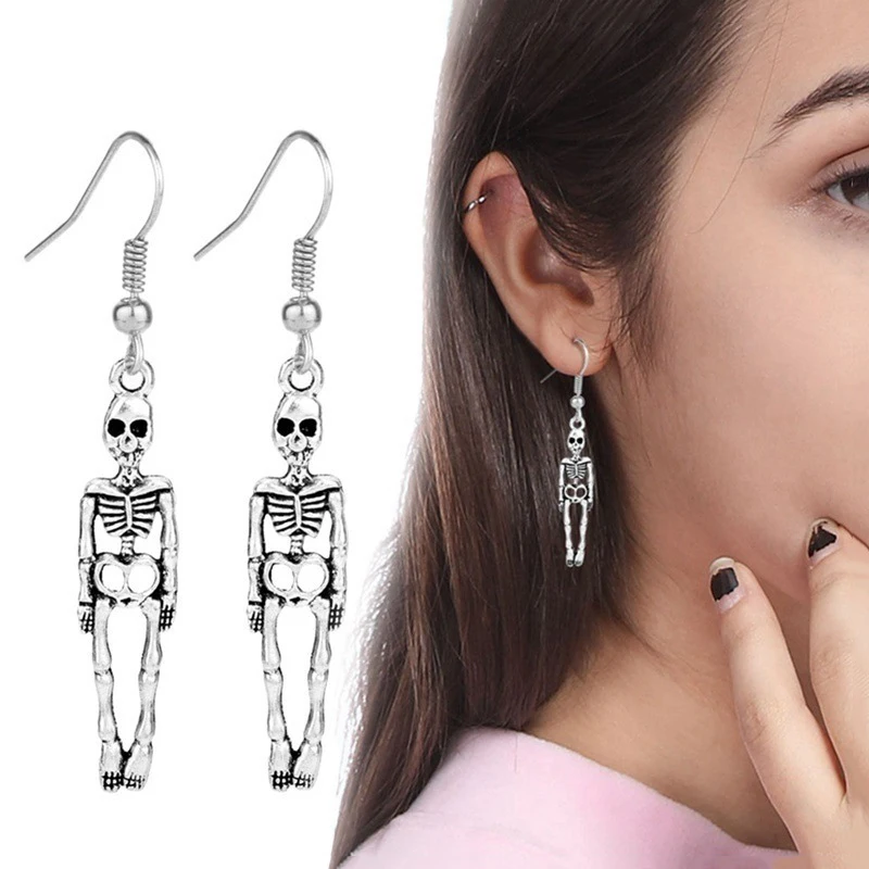 

2021 New Tarnish Free Earrings Halloween Skull Long Earrings Alloy Oversized Earrings for women, Sliver