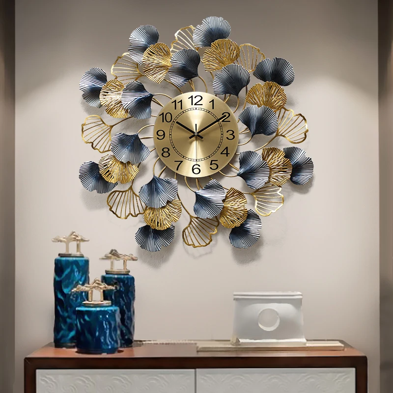 

New Style Ginkgo Biloba Creative Wall Clocks Silent Quartz Luxury Modern Clock For Home Decoration, As photo