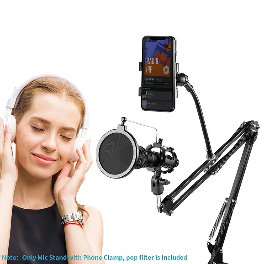 

Karaoke Metal Adjustable Folding Arm Microphone Stand Holder, Black,white,red,blue