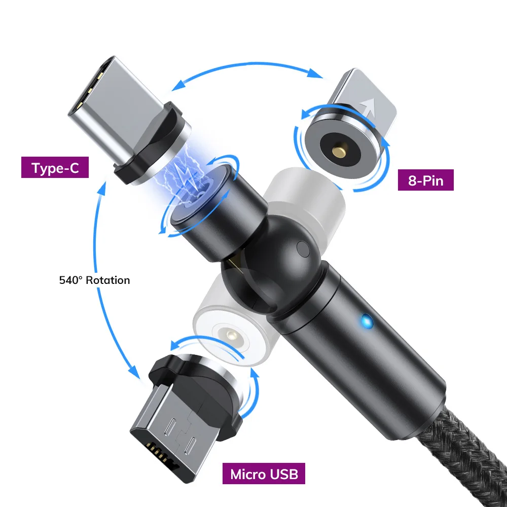 
Free Shipping TOPK AM68 1M Ball Shape 540 Rotation Multi Function 8 Pin USB Type C Magnetic Cable 