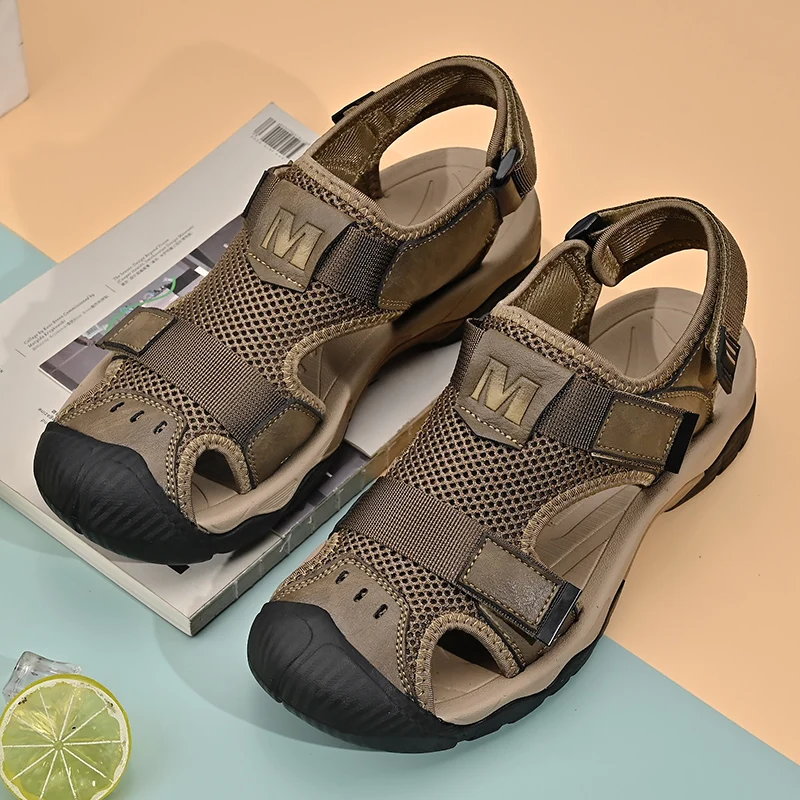 

outdoor genuine leather toe protect rubber men sport sandal Creek Shoes Beach Swim Water Shoes Walking Aqua Shoes