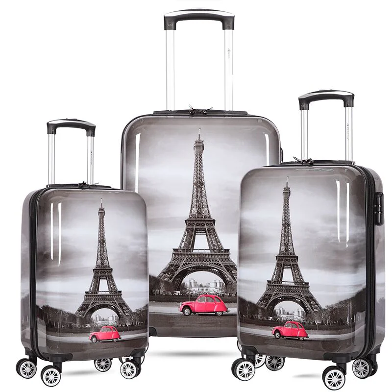 

New Arrived 3 Pcs ABS PC Printed Travel Trolley Luggage Set, More color for choice