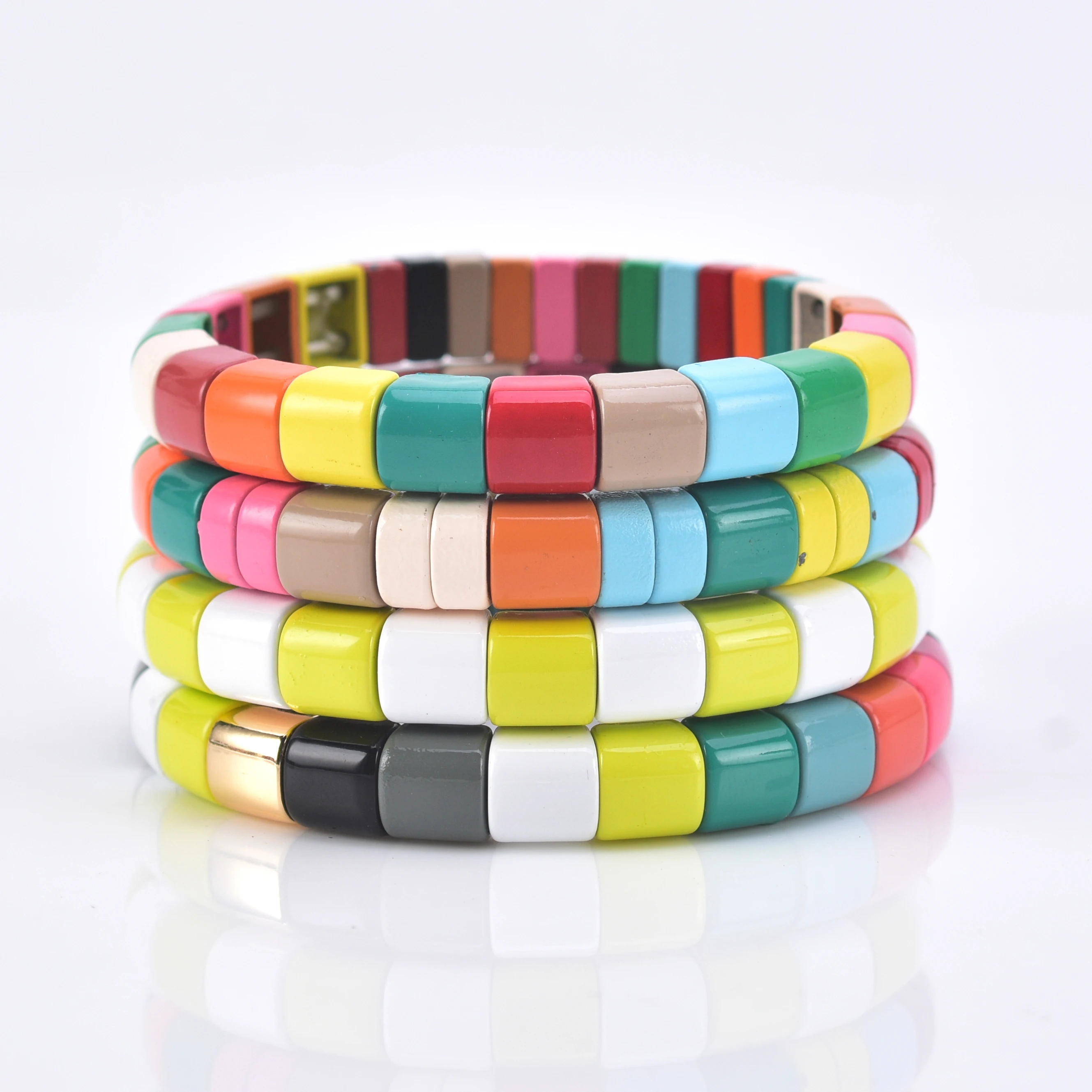 

Wholesale Custom Fashion Enamel Rainbow Tile Bead Miyuki Bracelet Jewelry For Women Men Gift, Gold, silver, rainbow