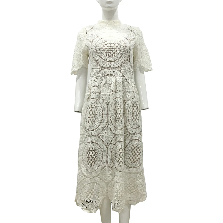 

New Women Fashion Elegant Office Lady short Sleeve Lace ladies dress