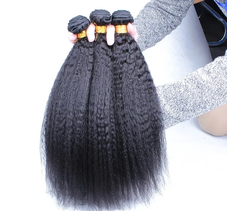 

Factory On Sale 100% Brazilian Virgin Human Hair Weaving 10-24" Kinky Straight Real Hair Weft Extensions Afro Kinky Hair Bundle, Natural black can be dyed dark color