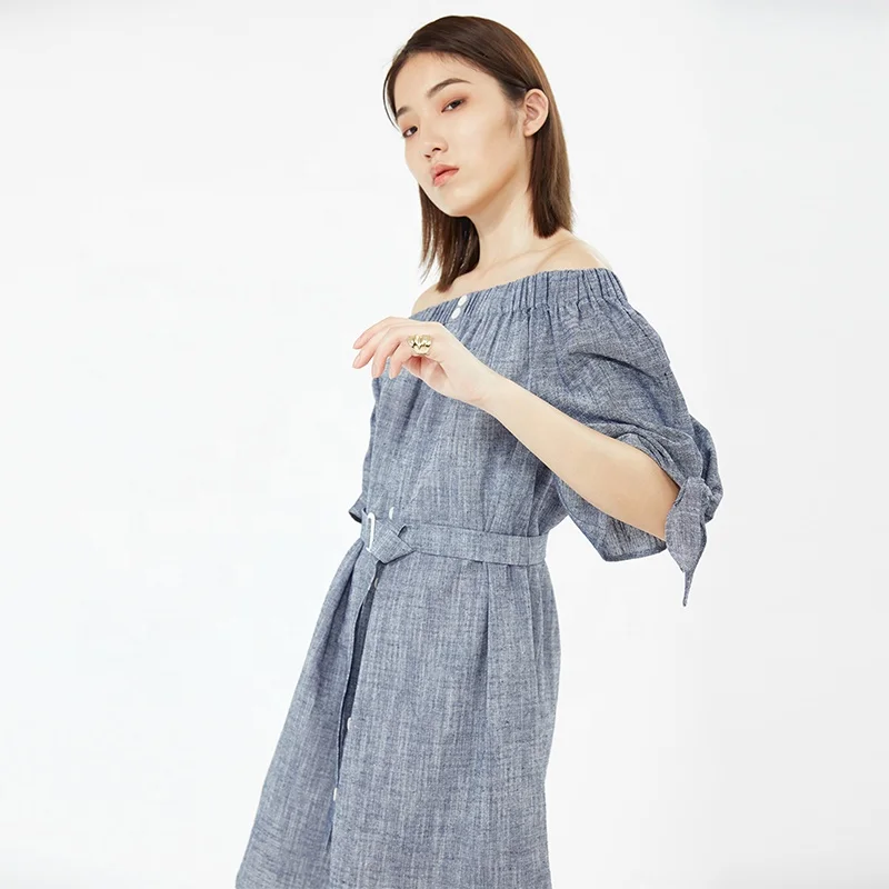 

Simple fashion short sleeve elegant single solid women denim dress