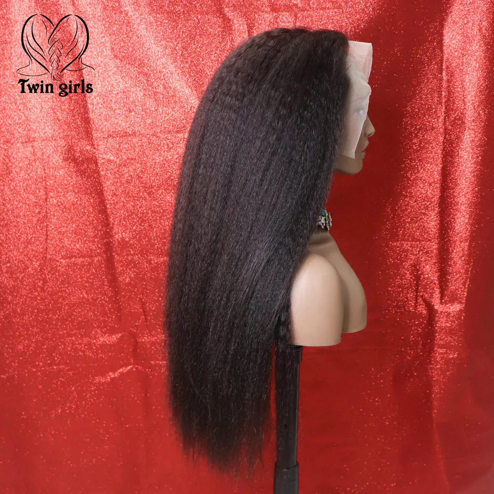 

African Kinky Straight 13x6 Transparent Swiss Lace Frontal Wig 100% Human Hair Yaki Straight Pelo Humano Perruque Customized Wig, Natural colors