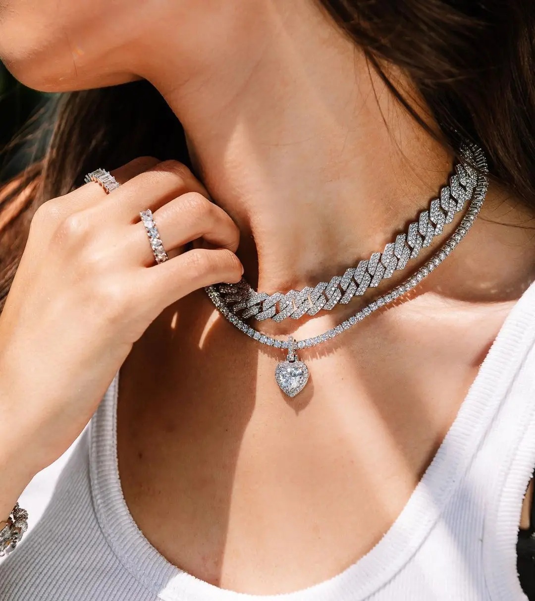 

2021 Valentine's Day gift for girlfriend iced out bling cz diamond 3mm tennis chain heart pendant necklace, Customized