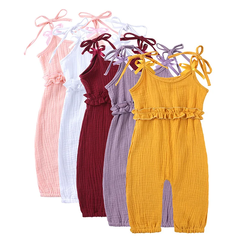

Summer Baby Girl Cotton One piece jumpsuit Toddler Kids Girl Sleeveless rompers Solid Color clothes, 55colors for choose