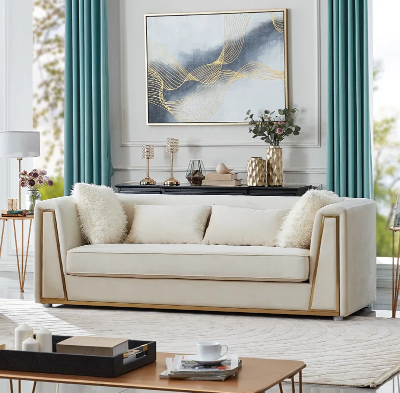 
Light Luxury Modern Upholstered Sectional Couch Stainless Steel Living Room Leisure Sofa Sets 