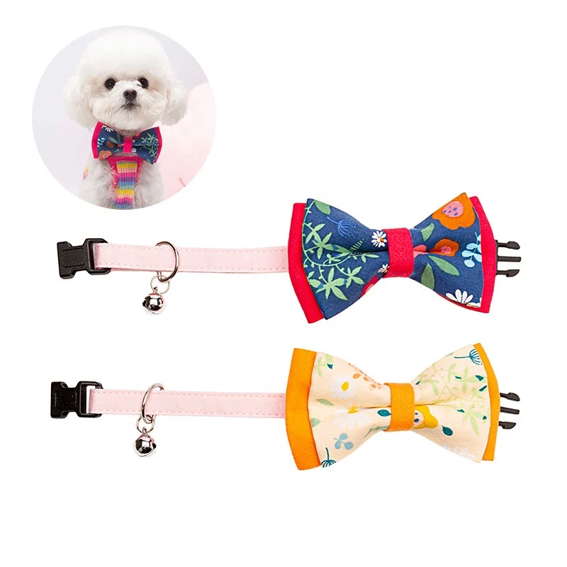 

Four Seasons All-Match Trend Jewelry Bowknot Tie Cat Tie Dog Collars And Leash Pet Collars For New Sale, Red and yellow