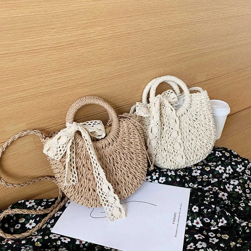

2021 Handmade Half-Round Rattan Woven Straw Bag Summer Women Messenger Crossbody Bags Girls Small Beach Handbag