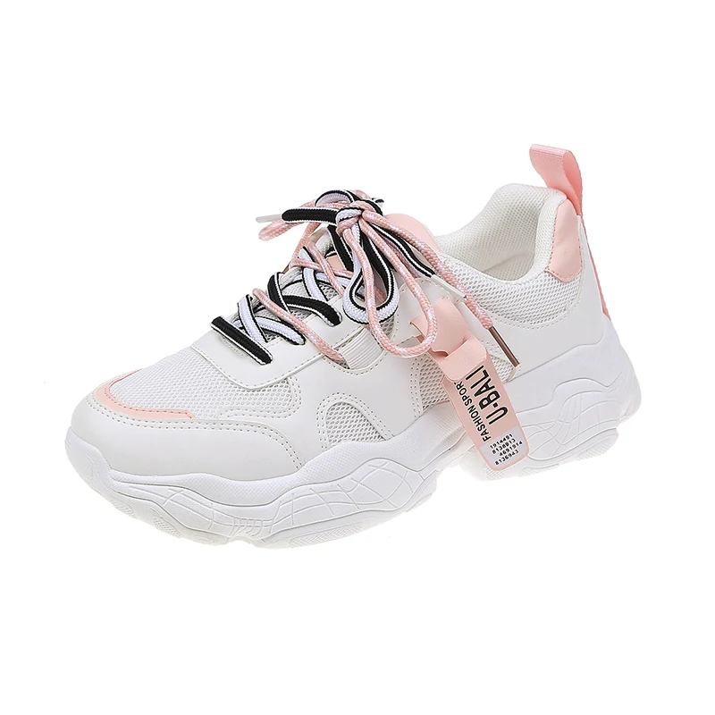 

Breathable Lace-Up Height Increasing Pink Sneaker Platform Chunky Sport Shoes Casual Sneaker For Women, Pink /yellow /red
