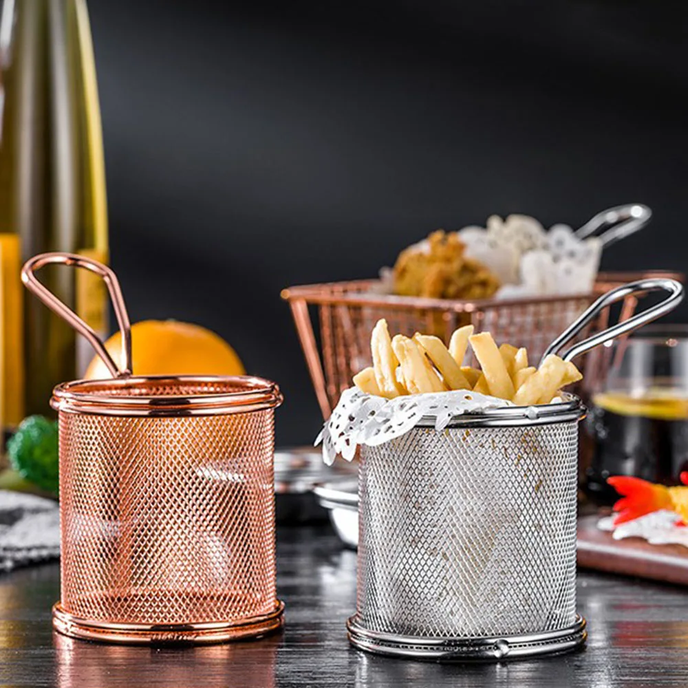 

Food Grade Stainless Steel 304 Cooking Kitchen Chicken Chips French Fry Rose Gold Color Mini Fry Basket, Oem